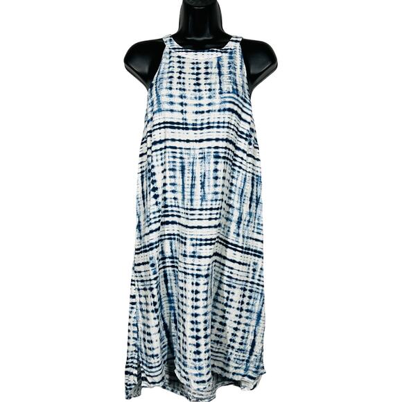 Cynthia Rowley Tide Dye Linen Halter Dress Blue White Casual A Line - L - Picture 1 of 6